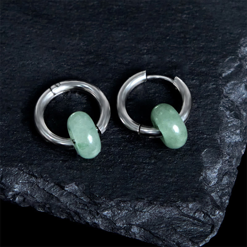 Buddha Stones "Sending Calm and Elegance"Titanium Steel Jade Earrings Includes Gift Message Card