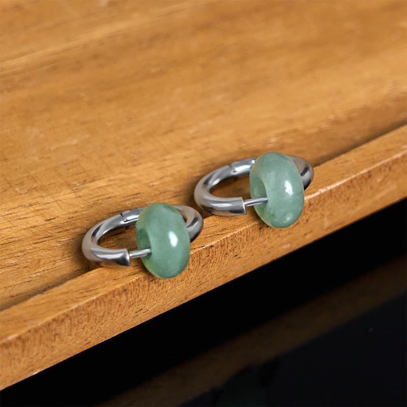 Buddha Stones "Sending Calm and Elegance"Titanium Steel Jade Earrings Includes Gift Message Card
