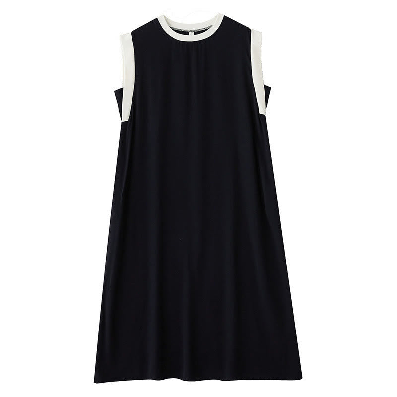 Buddha Stones Pure Color Slit Design Sleeveless Cotton Midi Dress With Pockets