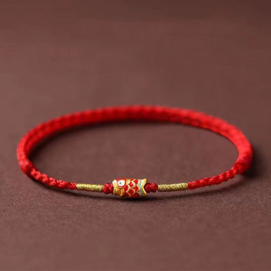 Buddha Stones Koi Fish Handmade Braided Red String Bracelet