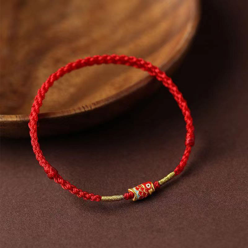 Buddha Stones Koi Fish Handmade Braided Red String Bracelet