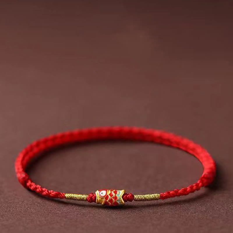 Buddha Stones Koi Fish Handmade Braided Red String Bracelet