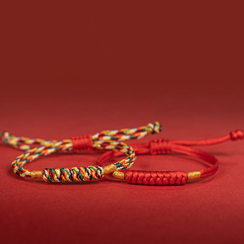 Buddha Stones Handmade Braided Red String Happy Knot Flat Knot Colorful Rope Bracelet