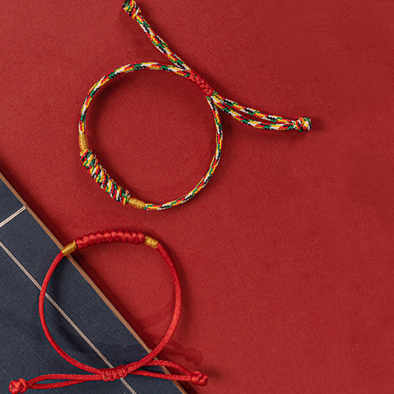 Buddha Stones Handmade Braided Red String Happy Knot Flat Knot Colorful Rope Bracelet