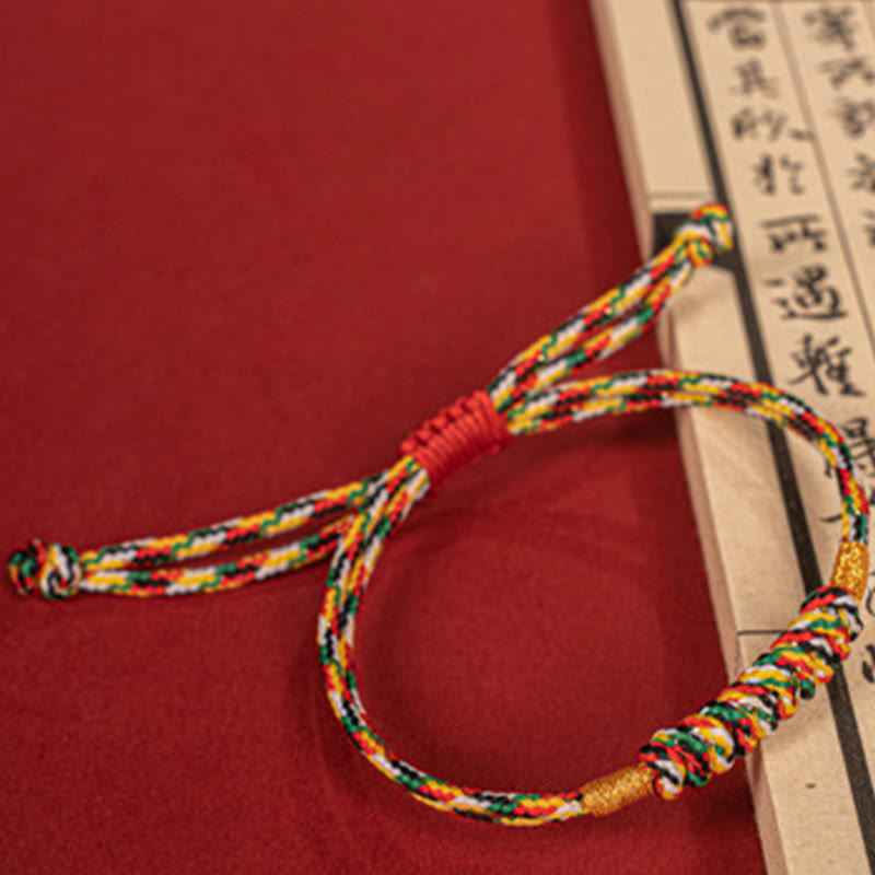Buddha Stones Handmade Braided Red String Happy Knot Flat Knot Colorful Rope Bracelet