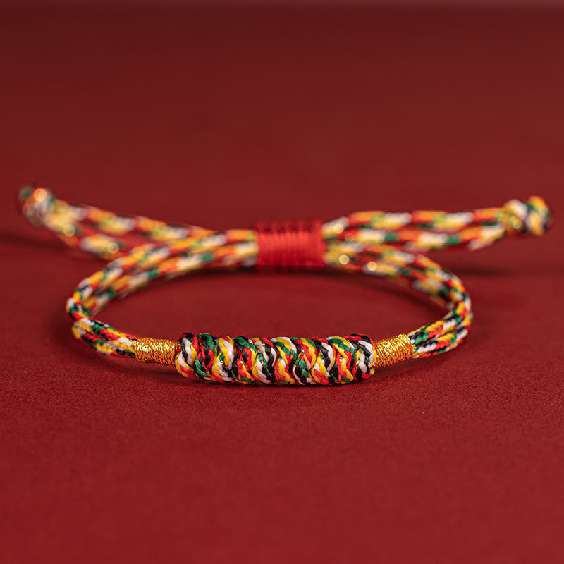 Buddha Stones Handmade Braided Red String Happy Knot Flat Knot Colorful Rope Bracelet