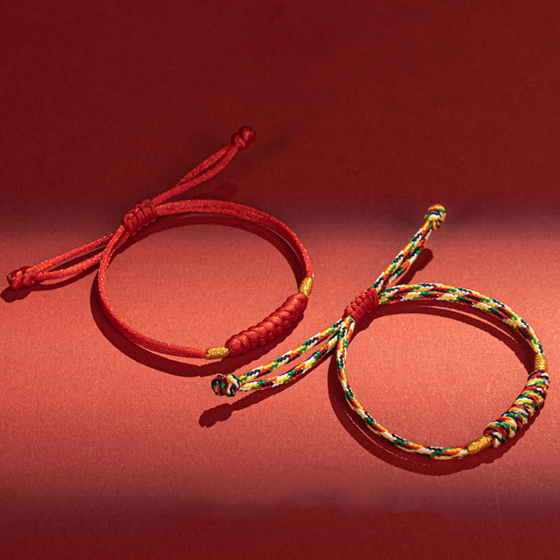 Buddha Stones Handmade Braided Red String Happy Knot Flat Knot Colorful Rope Bracelet
