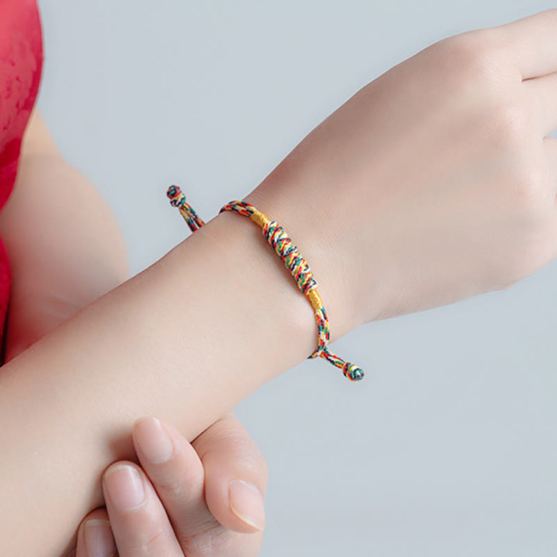 Buddha Stones Handmade Braided Red String Happy Knot Flat Knot Colorful Rope Bracelet