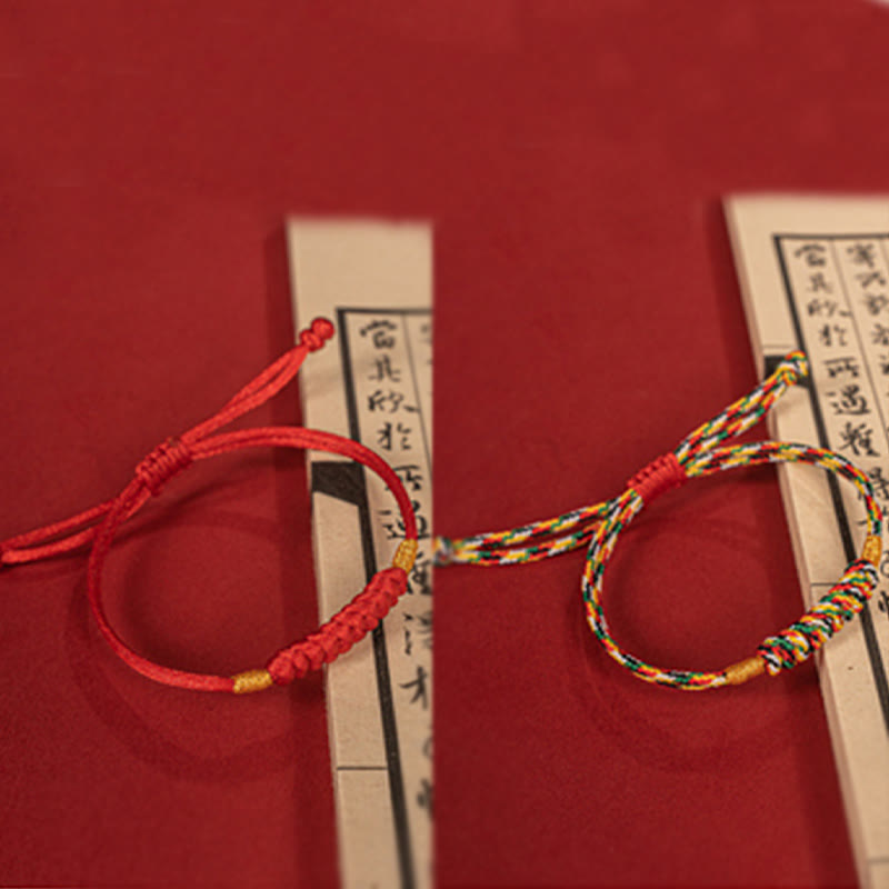 Buddha Stones Handmade Braided Red String Happy Knot Flat Knot Colorful Rope Bracelet