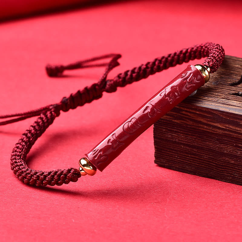 Buddha Stones Handmade Cinnabar Om Mani Padme Hum Heart Sutra Blessing Braided Bracelet