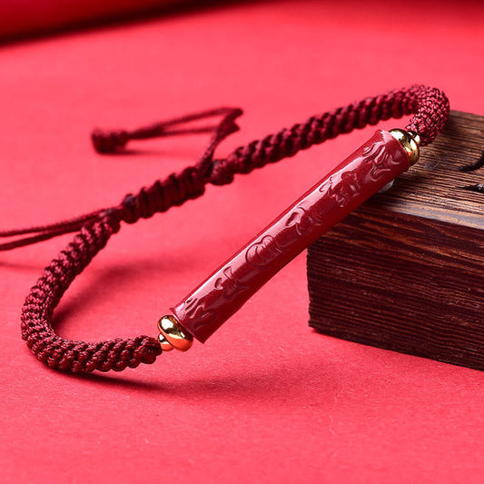 Buddha Stones Handmade Cinnabar Om Mani Padme Hum Heart Sutra Blessing Braided Bracelet