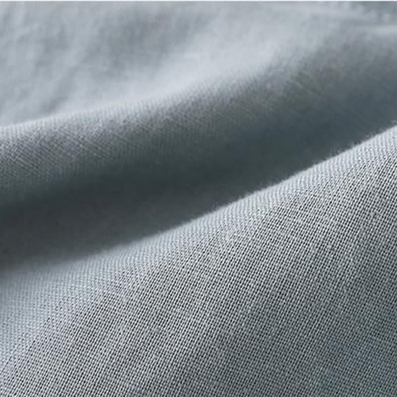Buddha Stones Buttons Design Plain Long Sleeve Stand Collar Cotton Linen Midi Dress With Pockets