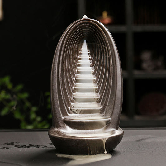 Buddha Stones Stairs Mountains Water Buddha Hand Ceramic Backflow Smoke Fountain Meditation Incense Burner Decoration