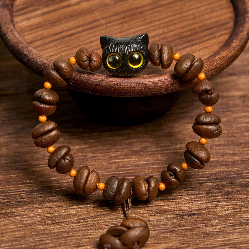 Buddha Stones Handmade Natural Coffee Beans Cat Head Bodhi Seed Claw Paw Peace Bracelet
