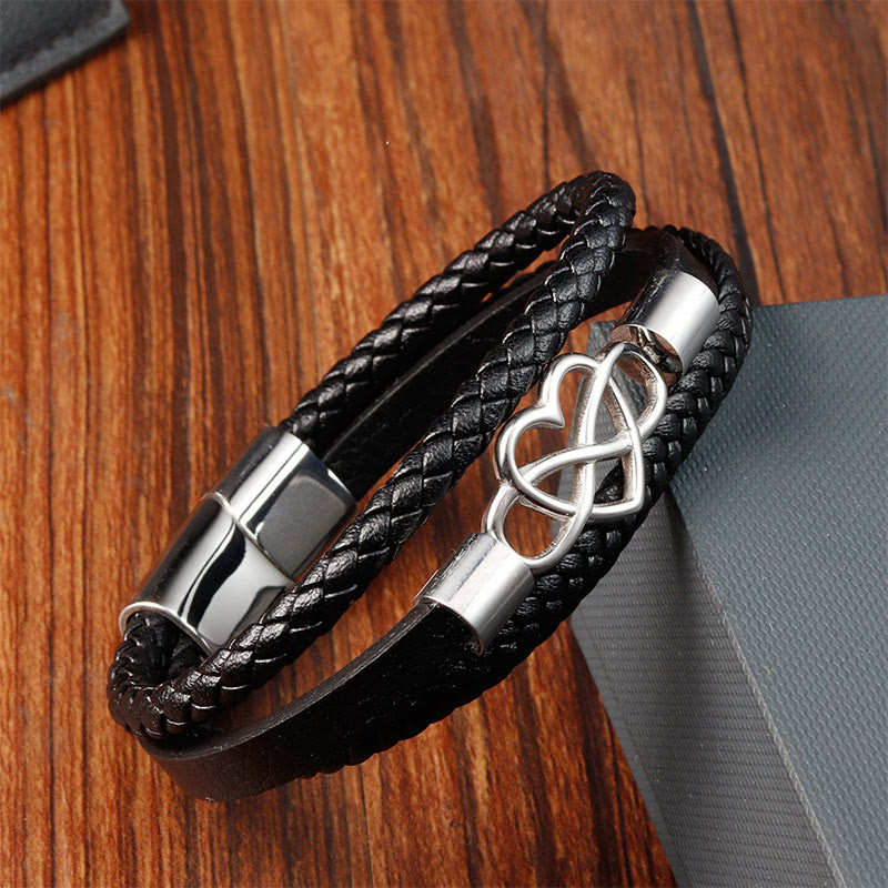 Buddha Stones Geometric Leather Titanium Steel Strengthen Buckle Bracelet