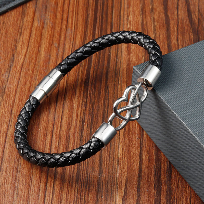Buddha Stones Geometric Leather Titanium Steel Strengthen Buckle Bracelet