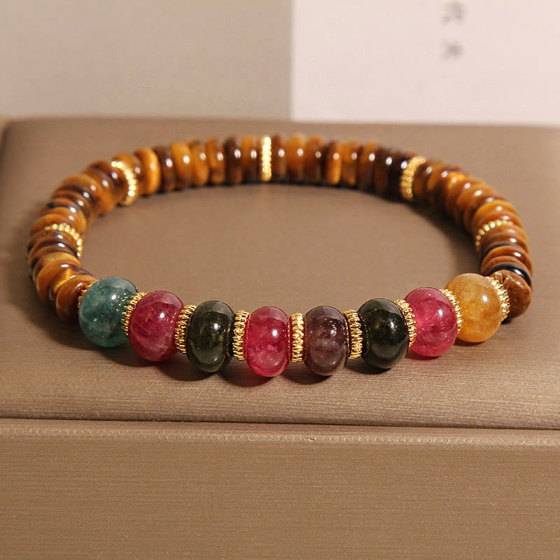 Buddha Stones Natural Tiger Eye Tourmaline Strength Bracelet