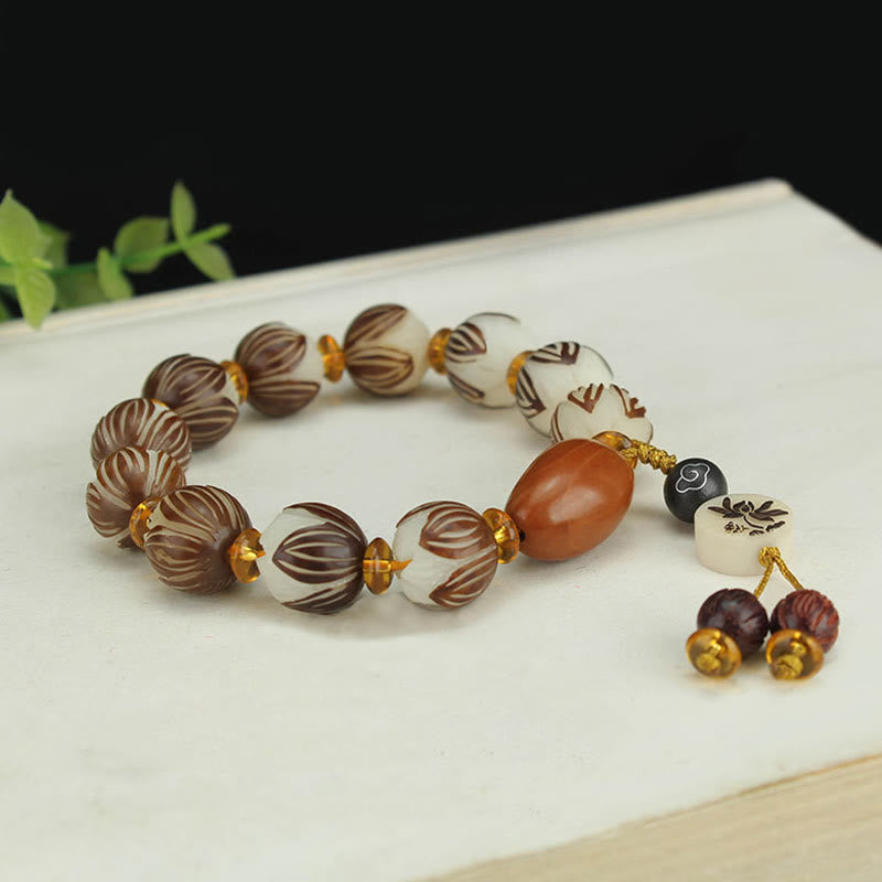 Buddha Stones Tibetan Mala White Bodhi Seed Peace Bracelet