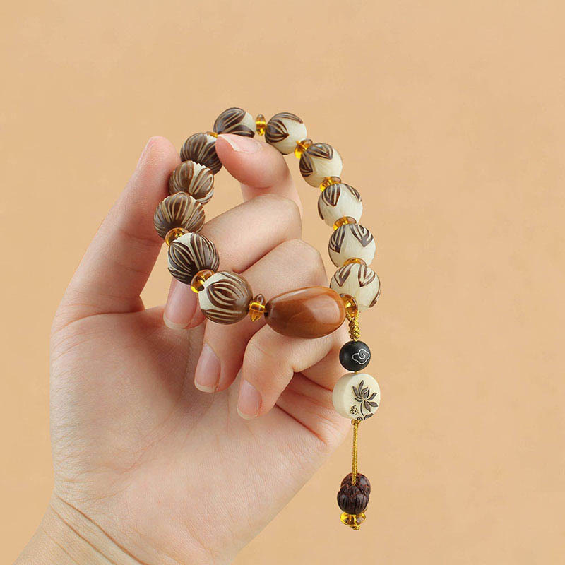 Buddha Stones Tibetan Mala White Bodhi Seed Peace Bracelet