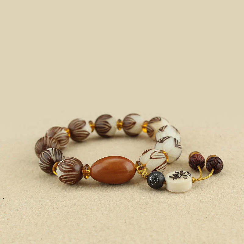Buddha Stones Tibetan Mala White Bodhi Seed Peace Bracelet