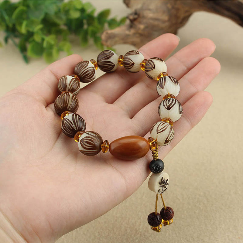 Buddha Stones Tibetan Mala White Bodhi Seed Peace Bracelet