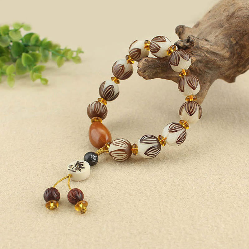 Buddha Stones Tibetan Mala White Bodhi Seed Peace Bracelet