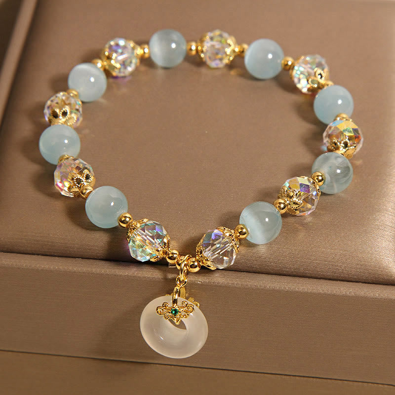 Buddha Stones Blue Cat's Eye White Crystal Peace Buckle Meaning Balance Bracelet