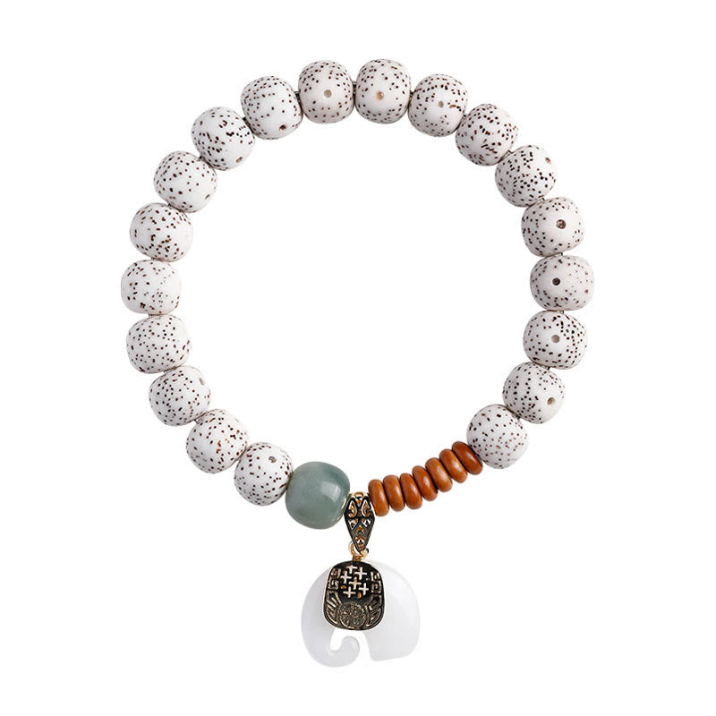 Buddha Stones Hand PolishedStar Moon Bodhi Seed Elephant Pattern Inner Peace Bracelet
