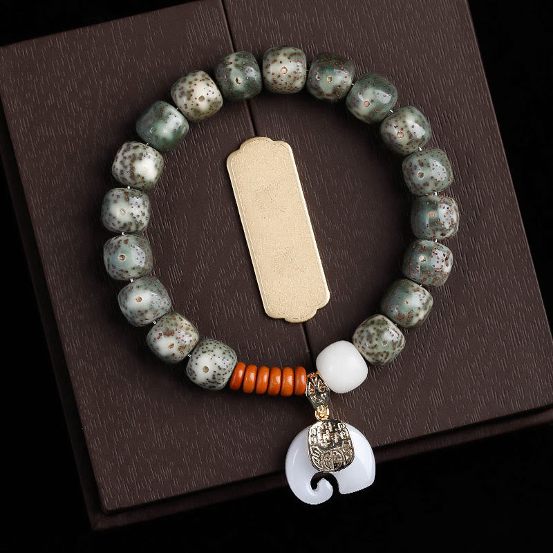 Buddha Stones Hand PolishedStar Moon Bodhi Seed Elephant Pattern Inner Peace Bracelet