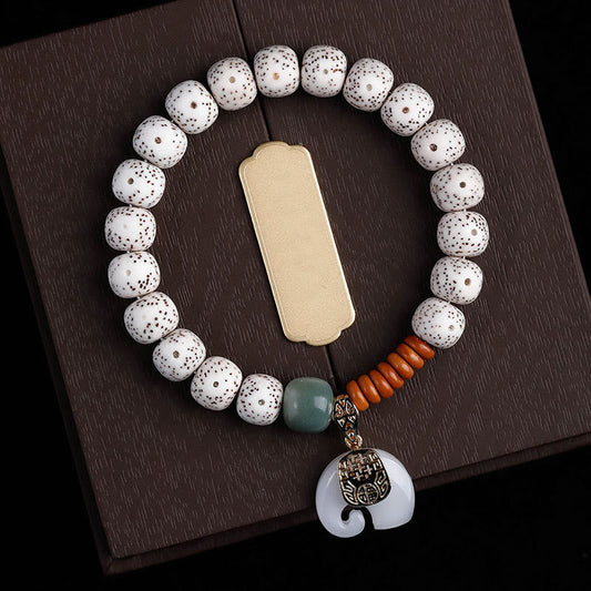 Buddha Stones Hand PolishedStar Moon Bodhi Seed Elephant Pattern Inner Peace Bracelet