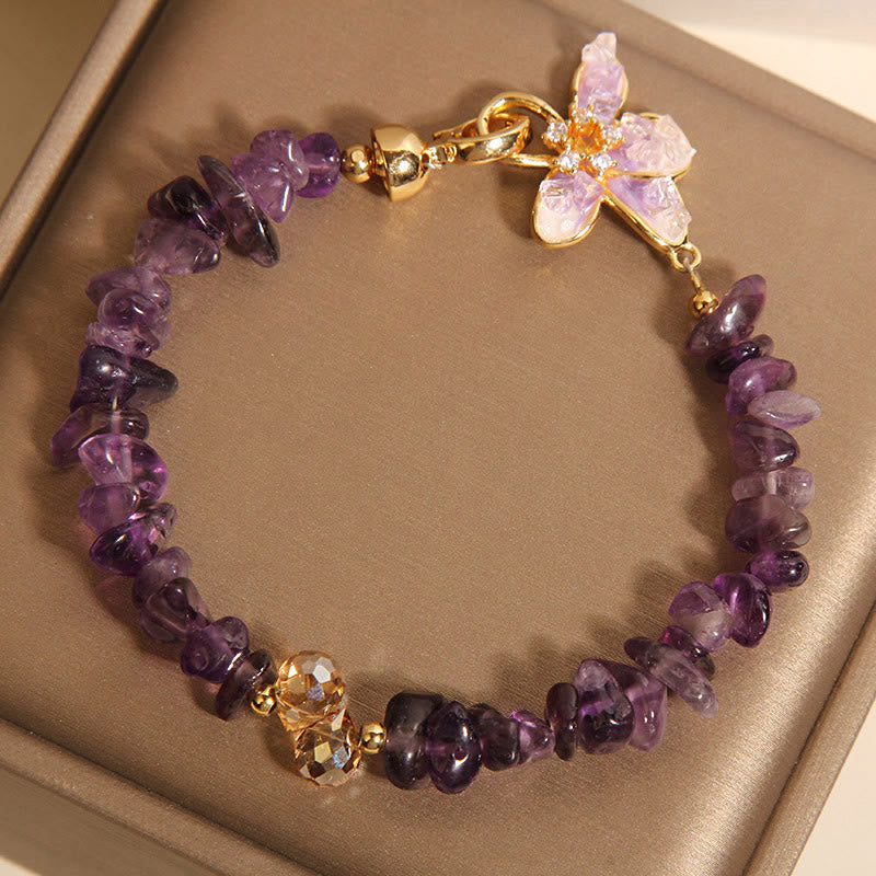 Buddha Stones Natural Irregular Gravel Amethyst Blue Crystal Wisteria Balance Bracelet