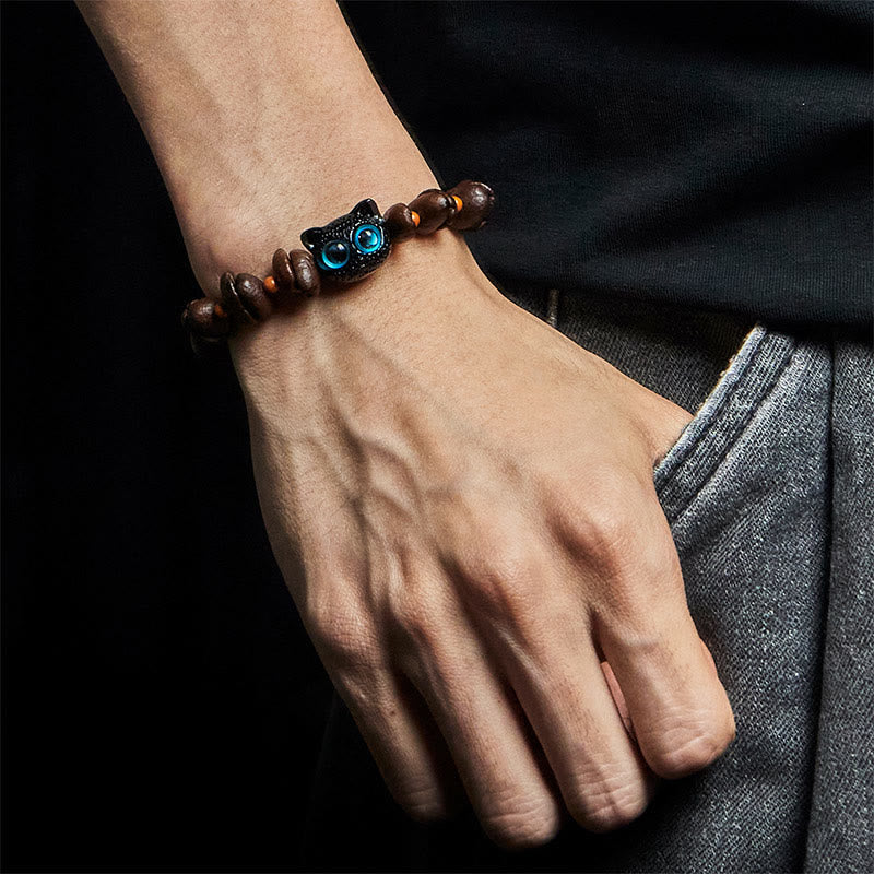 Buddha Stones Natural Cute Cat Coffee Beans Bracelet