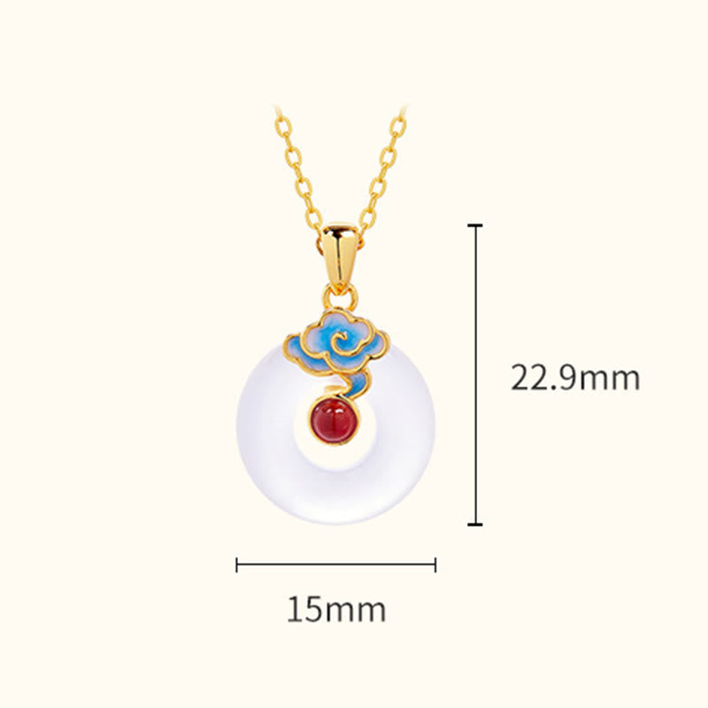 Buddha Stones 925 Sterling Silver Peace Buckle Cloud Chalcedony Necklace Harmony Pendant
