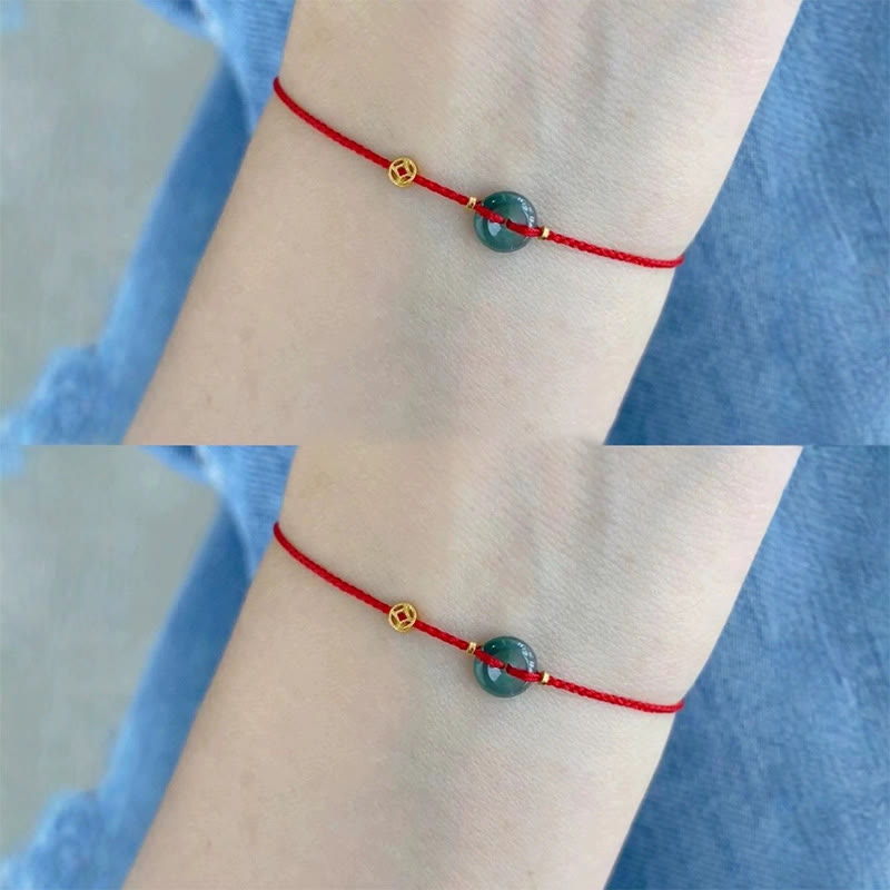 Buddha Stones Peace Buckle Copper Coins Jade Red String Connection Bracelet Anklet