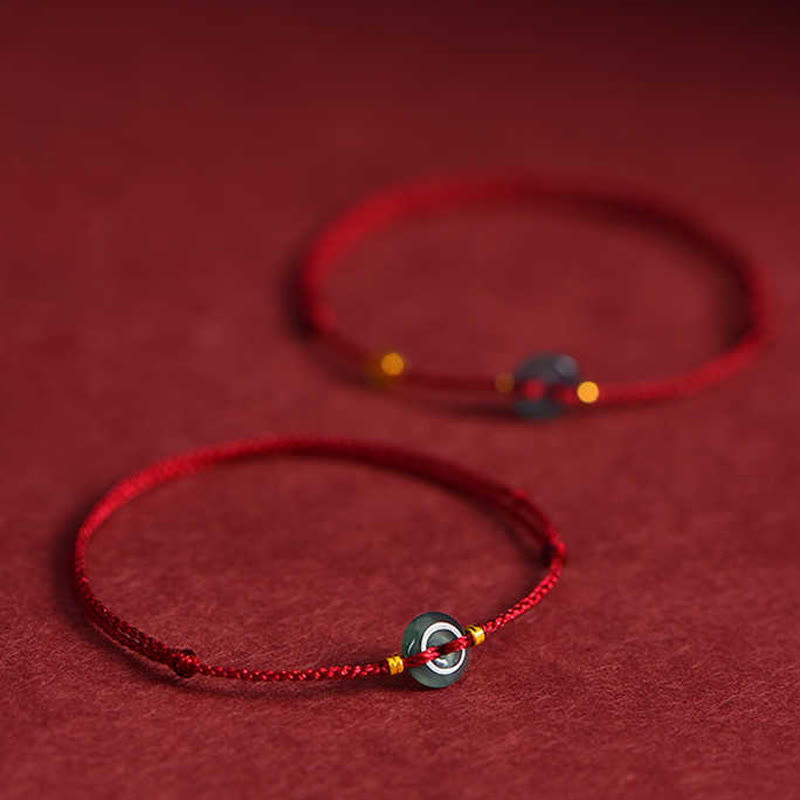 Buddha Stones Peace Buckle Copper Coins Jade Red String Connection Bracelet Anklet