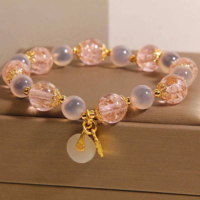 Buddha Stones Fu Character Peace Buckle Liuli Candy Agate Healing Bracelet