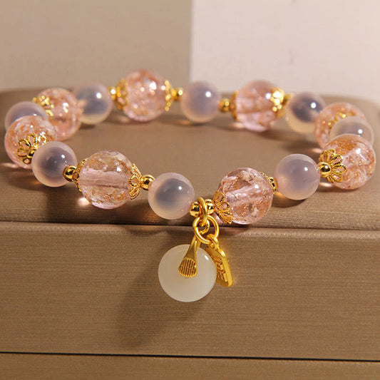 Buddha Stones Fu Character Peace Buckle Liuli Candy Agate Healing Bracelet