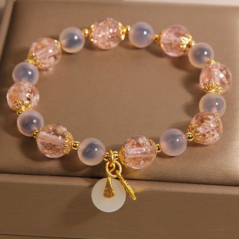 Buddha Stones Fu Character Peace Buckle Liuli Candy Agate Healing Bracelet