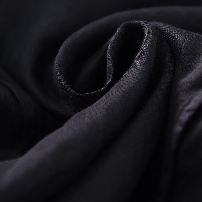 Buddha Stones Plain Irregular Hem Short Sleeve Cotton Linen Maxi Dress