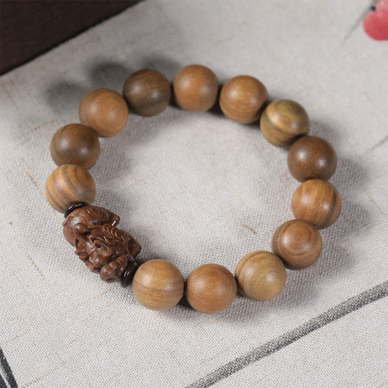 Buddha Stones Green Sandalwood Pixiu Attract Wealth Bracelet