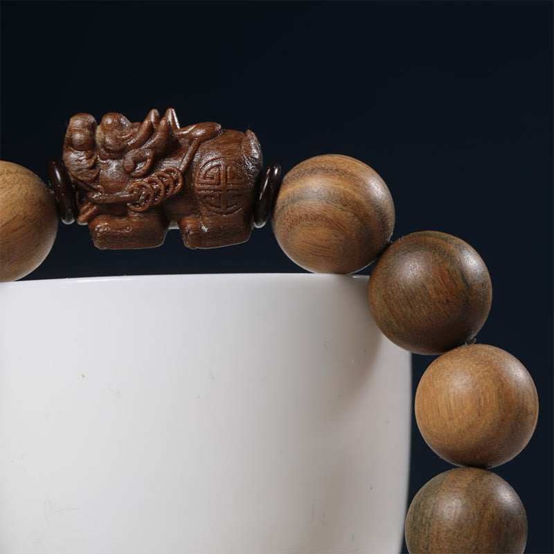 Buddha Stones Green Sandalwood Pixiu Attract Wealth Bracelet