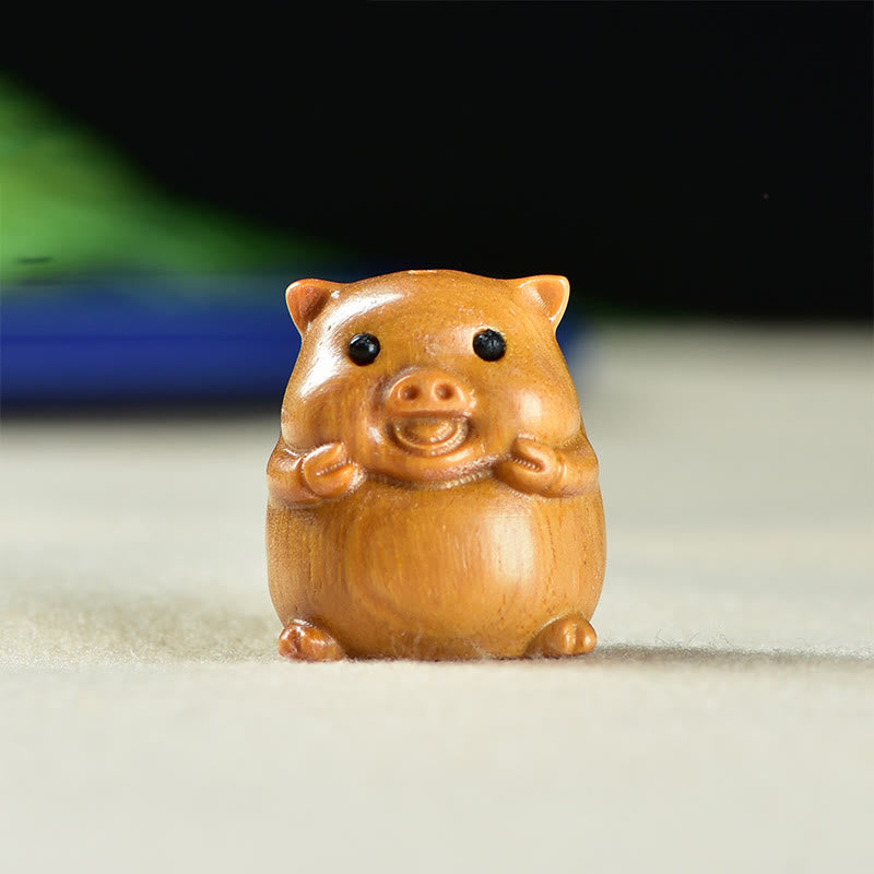 Buddha Stones Green Sandalwood Small Leaf Red Sandalwood Cute Pig Animals Positive Decoration