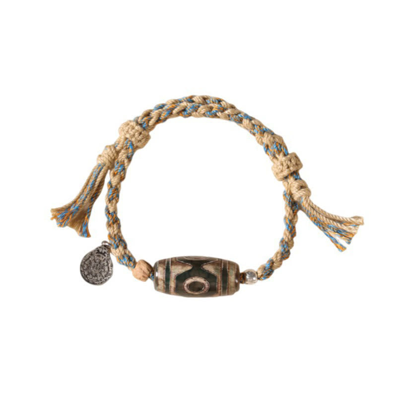 Buddha Stones Handmade Tibetan Dzi Bead Wealth Protection Braided String Bracelet