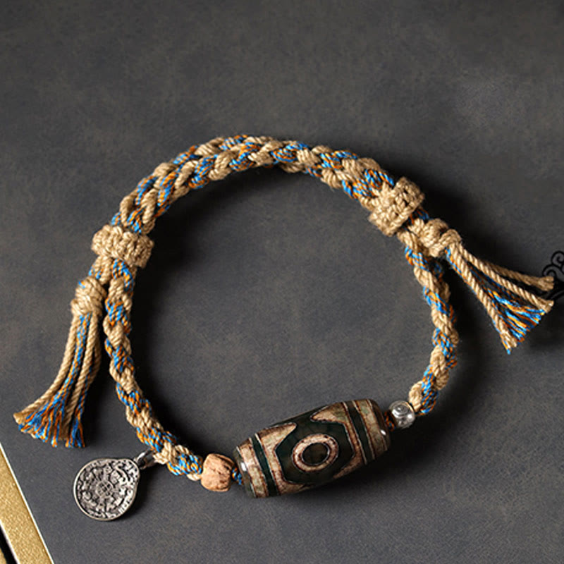 Buddha Stones Handmade Tibetan Dzi Bead Wealth Protection Braided String Bracelet