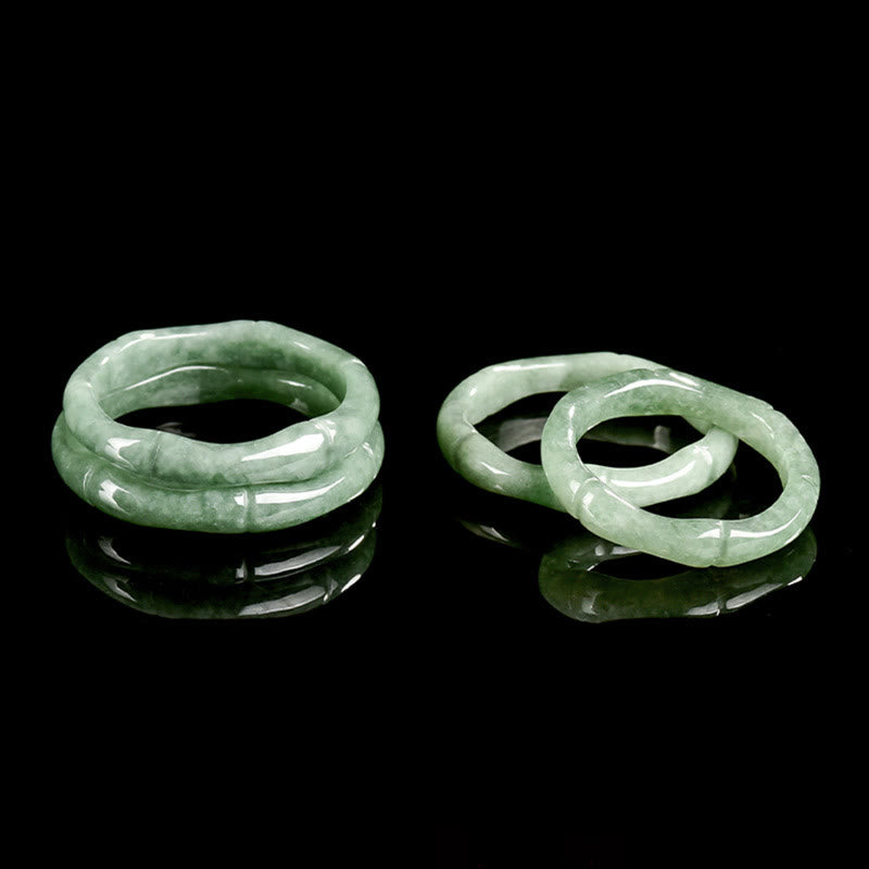 Buddha Stones Natural Bamboo Design Jade Abundance Ring