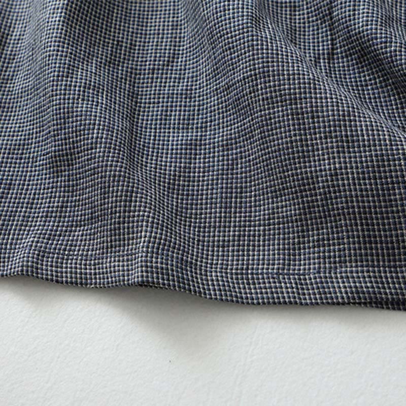 Buddha Stones Commute MidnightBlue Lace-Up Half Sleeve Design Cotton Linen Midi Dress With Pockets