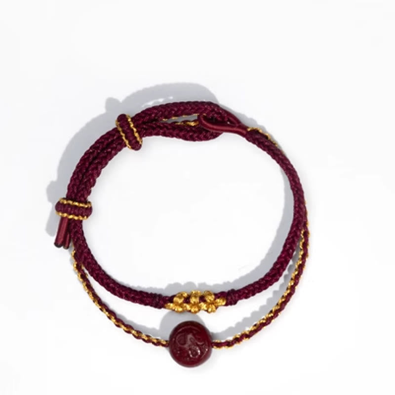Buddha Stones Peach Blossom Knot Cinnabar Beads Eight-strand Braid Blessing Bracelet
