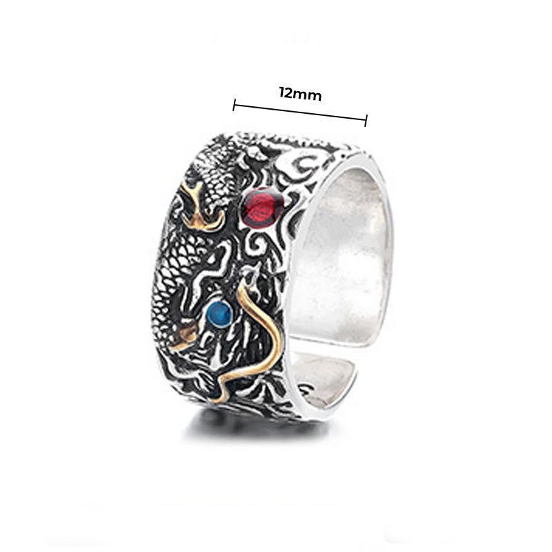 Buddha Stones Vintage Dragon Pattern Copper Plated Silver Balance Ring