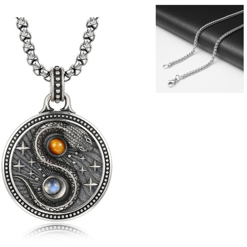 Buddha Stones Snake Yin Yang Symbol Copper Wealth Necklace Pendant