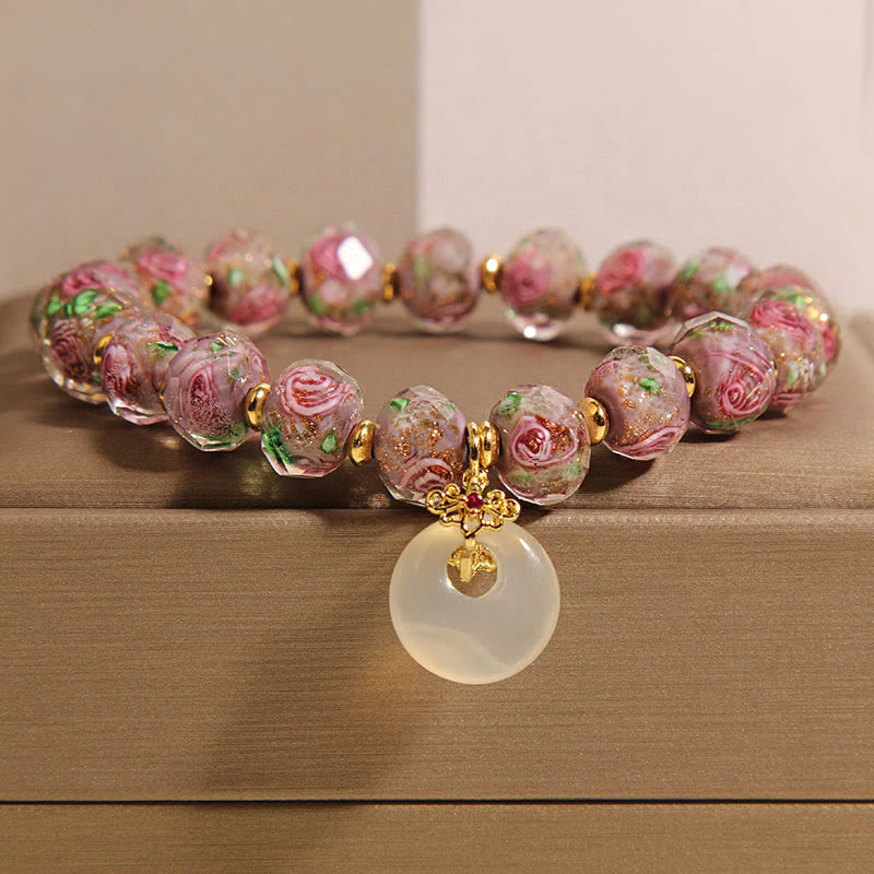 Buddha Stones Rose Liuli Glass Bead Peace Buckle Peace Bracelet
